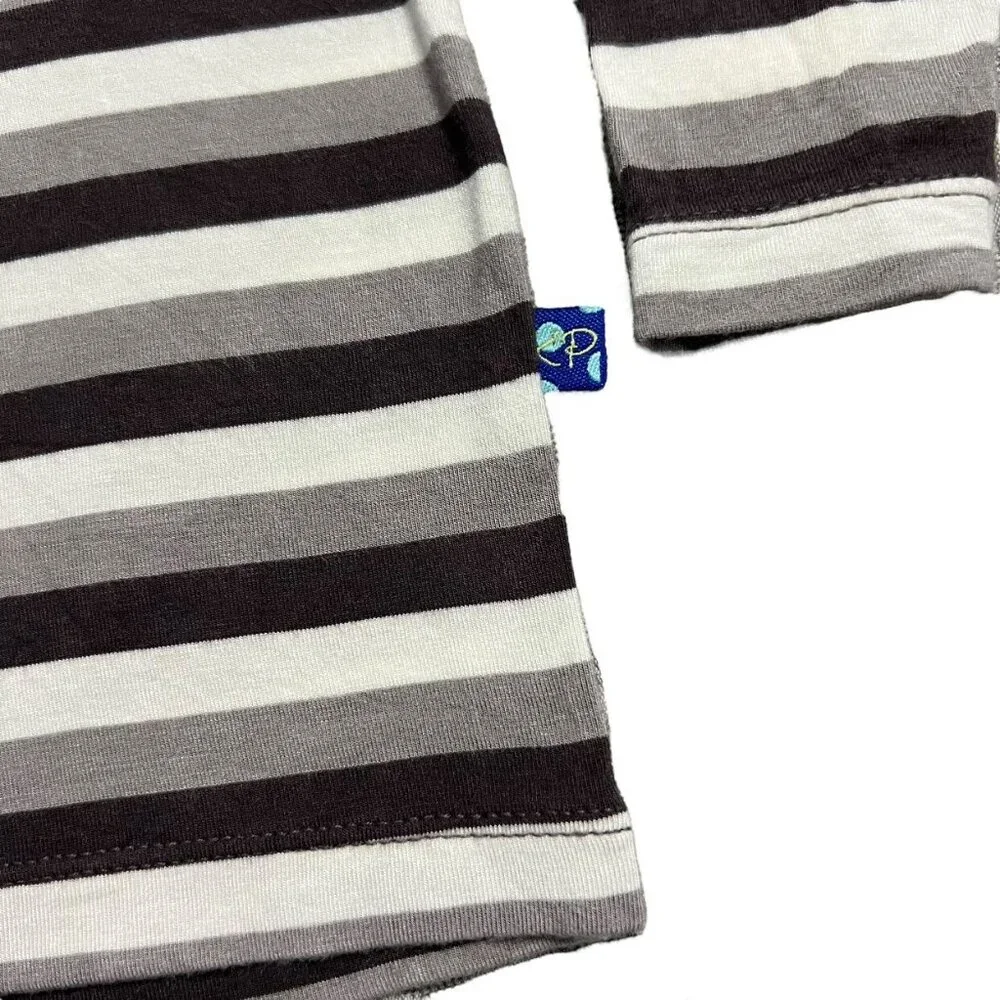 Kickee Pants 12-18m Grey Bamboo Striped Bird Appliqué Top